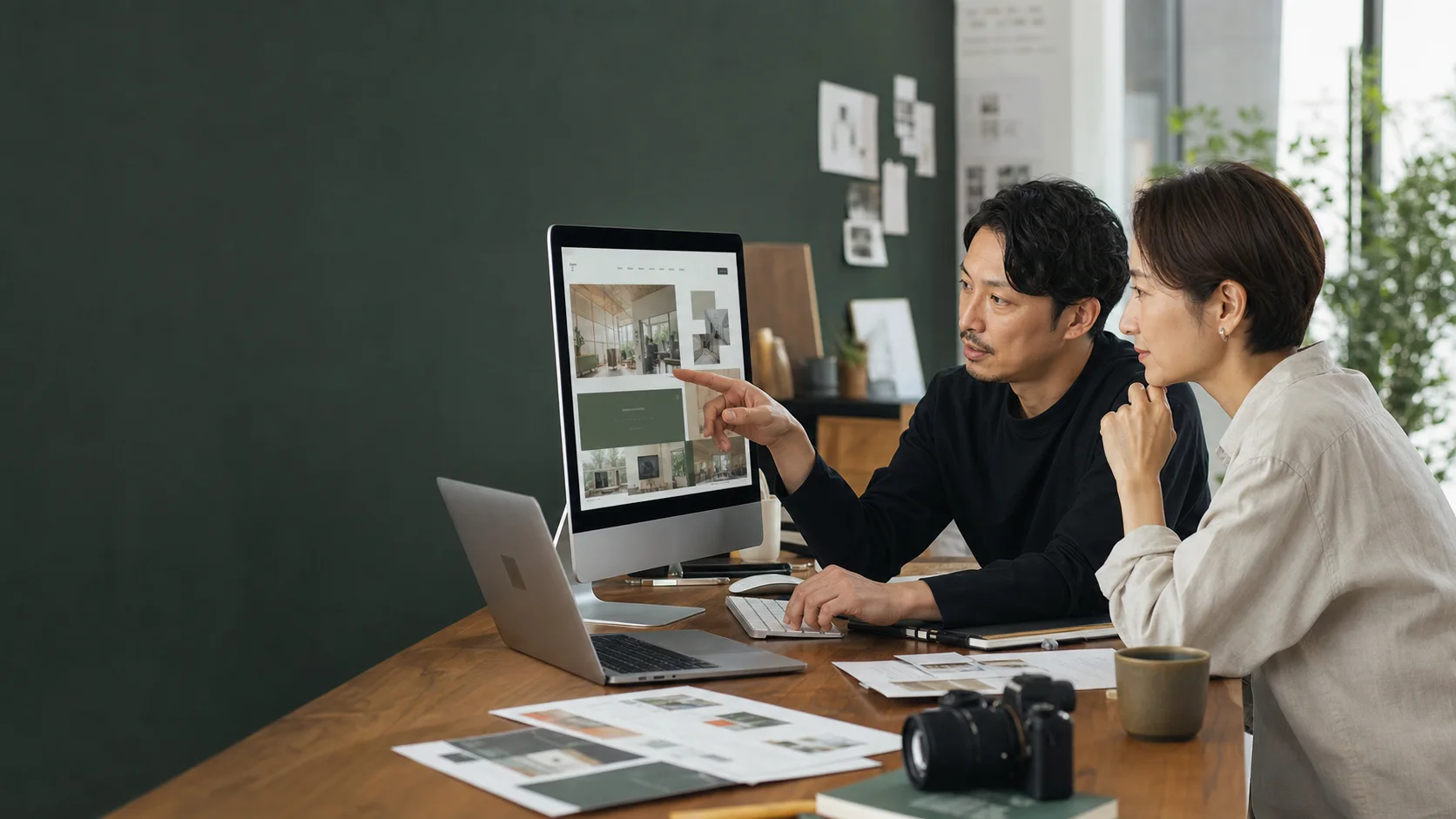 事業者とWebデザイナーがホームページを確認する制作イメージ